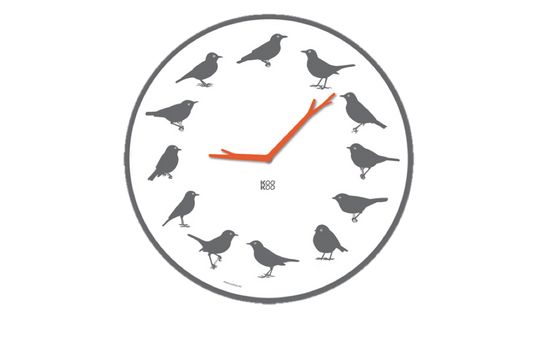 Moderne vægur med fugle og fuglesang